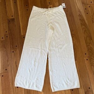 Gilly Hicks Cream Knit Wide Leg Lounge Pants Drawstring M NWT